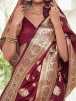 Thumbnail for NOZ2TOZ Women's Satin Silk Maroon Woven Design Designer Saree With Blouse Piece - Distacart