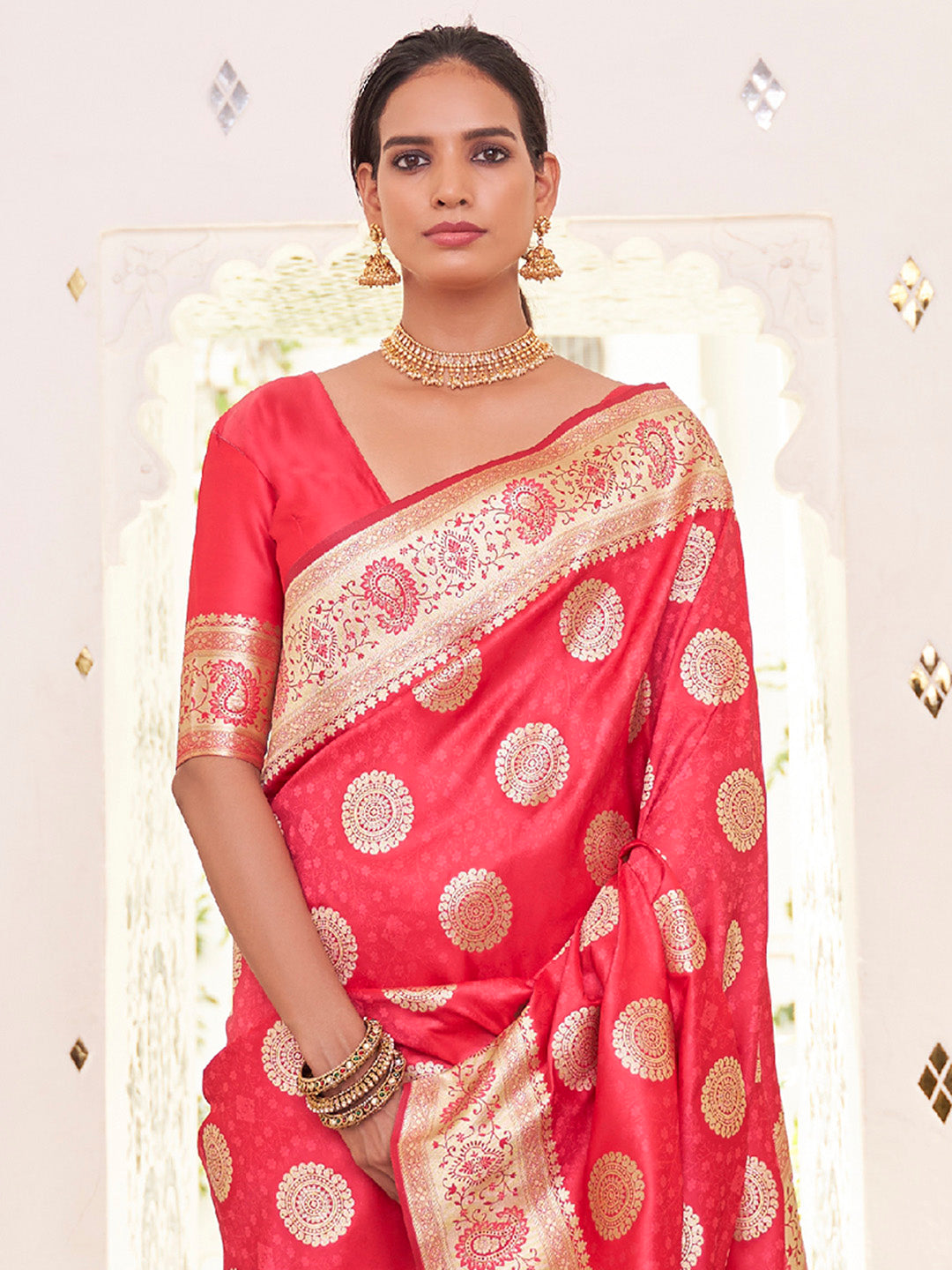 NOZ2TOZ Women's Satin Silk Pink Woven Design Designer Saree With Blouse Piece - Distacart