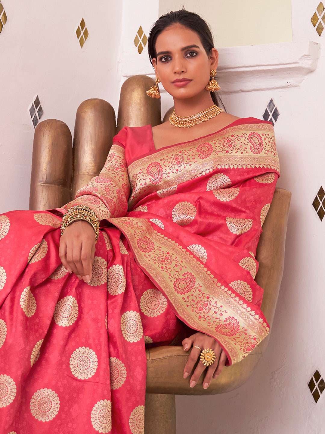 NOZ2TOZ Women's Satin Silk Pink Woven Design Designer Saree With Blouse Piece - Distacart