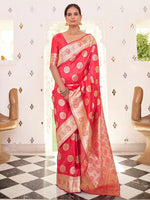 Thumbnail for NOZ2TOZ Women's Satin Silk Pink Woven Design Designer Saree With Blouse Piece - Distacart