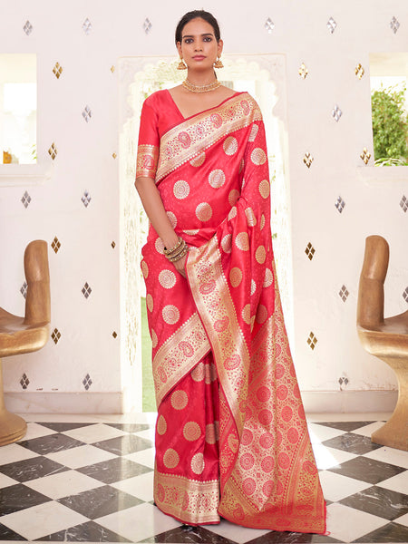 NOZ2TOZ Women's Satin Silk Pink Woven Design Designer Saree With Blouse Piece - Distacart