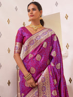 Thumbnail for NOZ2TOZ Women's Satin Silk Magenta Woven Design Designer Saree With Blouse Piece - Distacart
