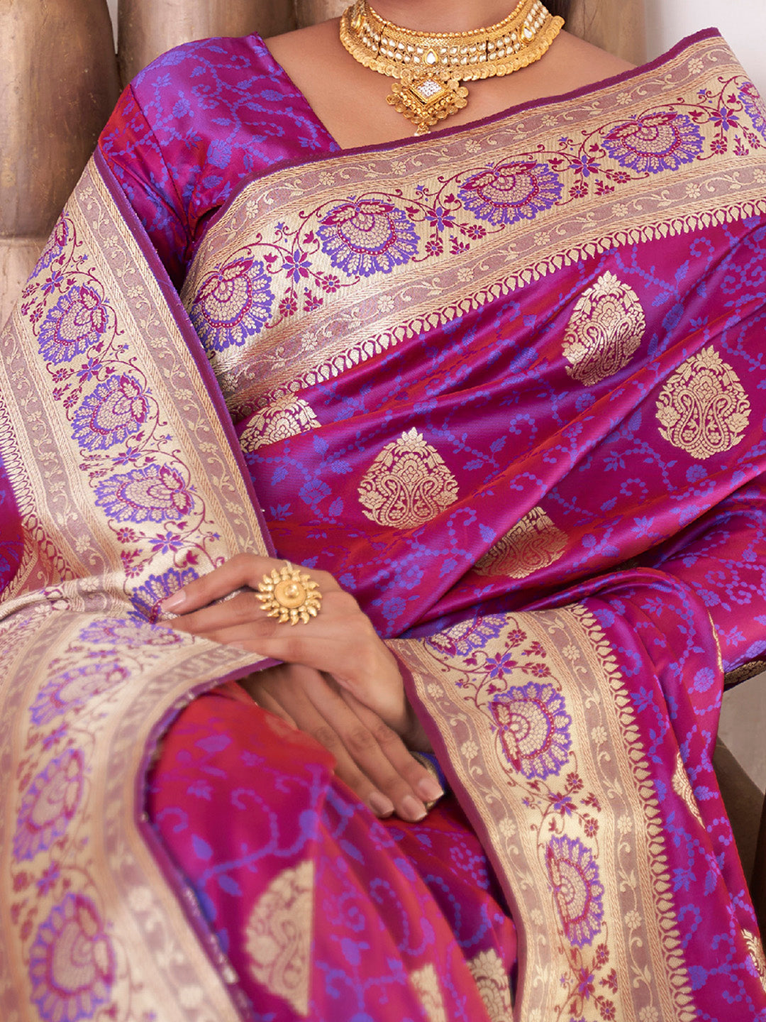 NOZ2TOZ Women's Satin Silk Magenta Woven Design Designer Saree With Blouse Piece - Distacart