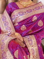 Thumbnail for NOZ2TOZ Women's Satin Silk Magenta Woven Design Designer Saree With Blouse Piece - Distacart