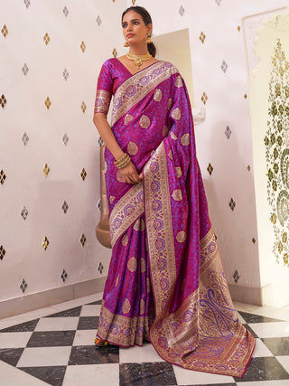 NOZ2TOZ Women's Satin Silk Magenta Woven Design Designer Saree With Blouse Piece - Distacart