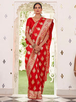 Thumbnail for NOZ2TOZ Women's Satin Silk Red Woven Design Designer Saree With Blouse Piece - Distacart