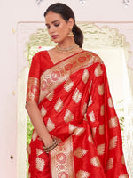 Thumbnail for NOZ2TOZ Women's Satin Silk Red Woven Design Designer Saree With Blouse Piece - Distacart