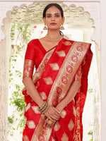 Thumbnail for NOZ2TOZ Women's Satin Silk Red Woven Design Designer Saree With Blouse Piece - Distacart