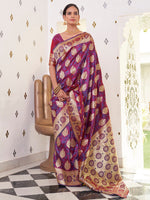 Thumbnail for NOZ2TOZ Women's Satin Silk Magenta Woven Design Designer Saree With Blouse Piece - Distacart