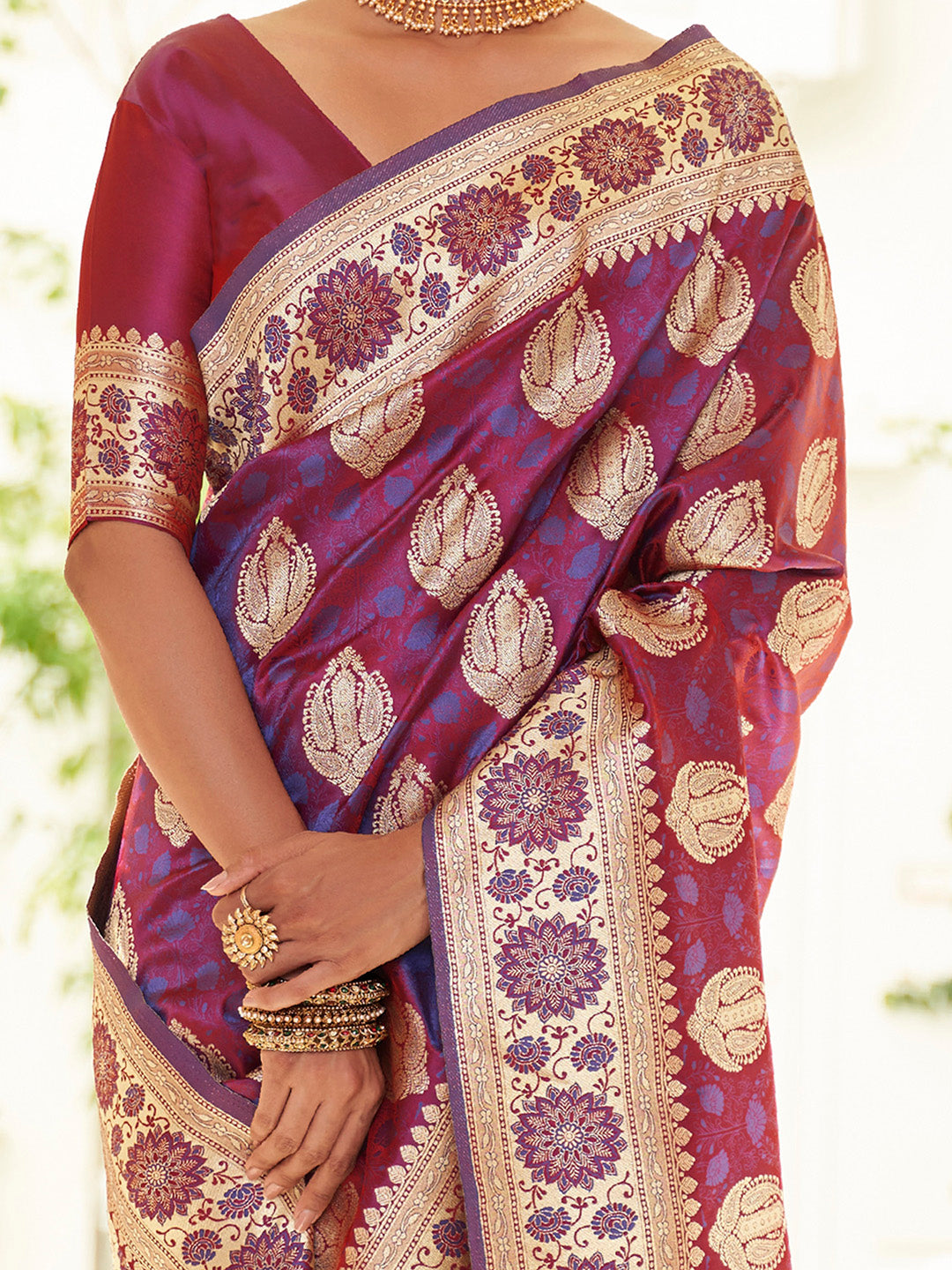 NOZ2TOZ Women's Satin Silk Magenta Woven Design Designer Saree With Blouse Piece - Distacart