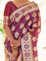 Thumbnail for NOZ2TOZ Women's Satin Silk Magenta Woven Design Designer Saree With Blouse Piece - Distacart