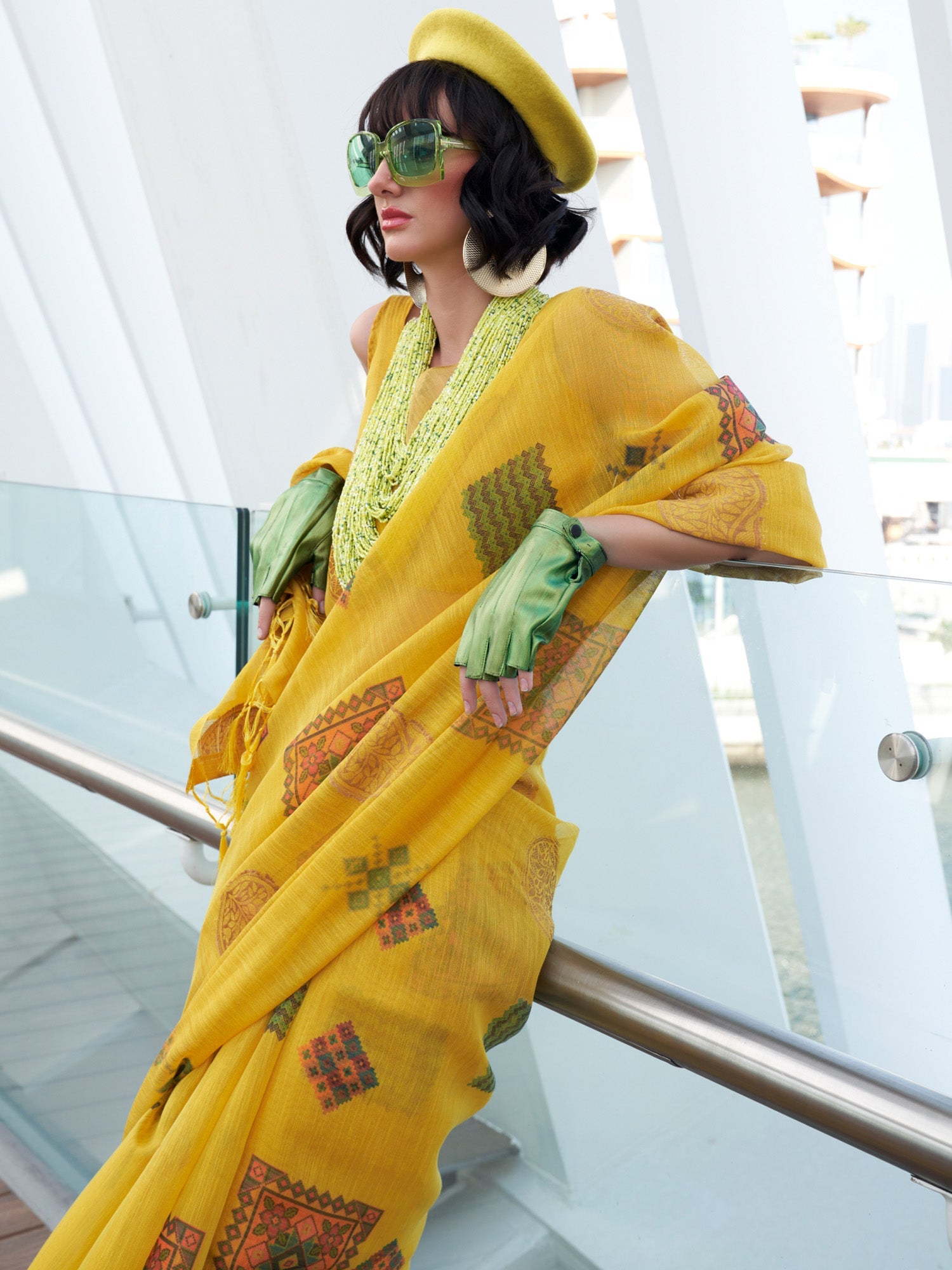 NOZ2TOZ Women's Tissue Yellow Woven Design Designer Saree With Blouse Piece - Distacart