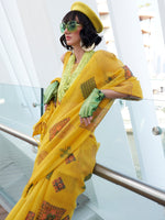 Thumbnail for NOZ2TOZ Women's Tissue Yellow Woven Design Designer Saree With Blouse Piece - Distacart