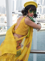 Thumbnail for NOZ2TOZ Women's Tissue Yellow Woven Design Designer Saree With Blouse Piece - Distacart