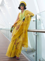 Thumbnail for NOZ2TOZ Women's Tissue Yellow Woven Design Designer Saree With Blouse Piece - Distacart