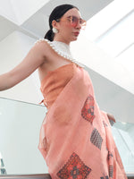 Thumbnail for NOZ2TOZ Women's Tissue Pink Woven Design Designer Saree With Blouse Piece - Distacart