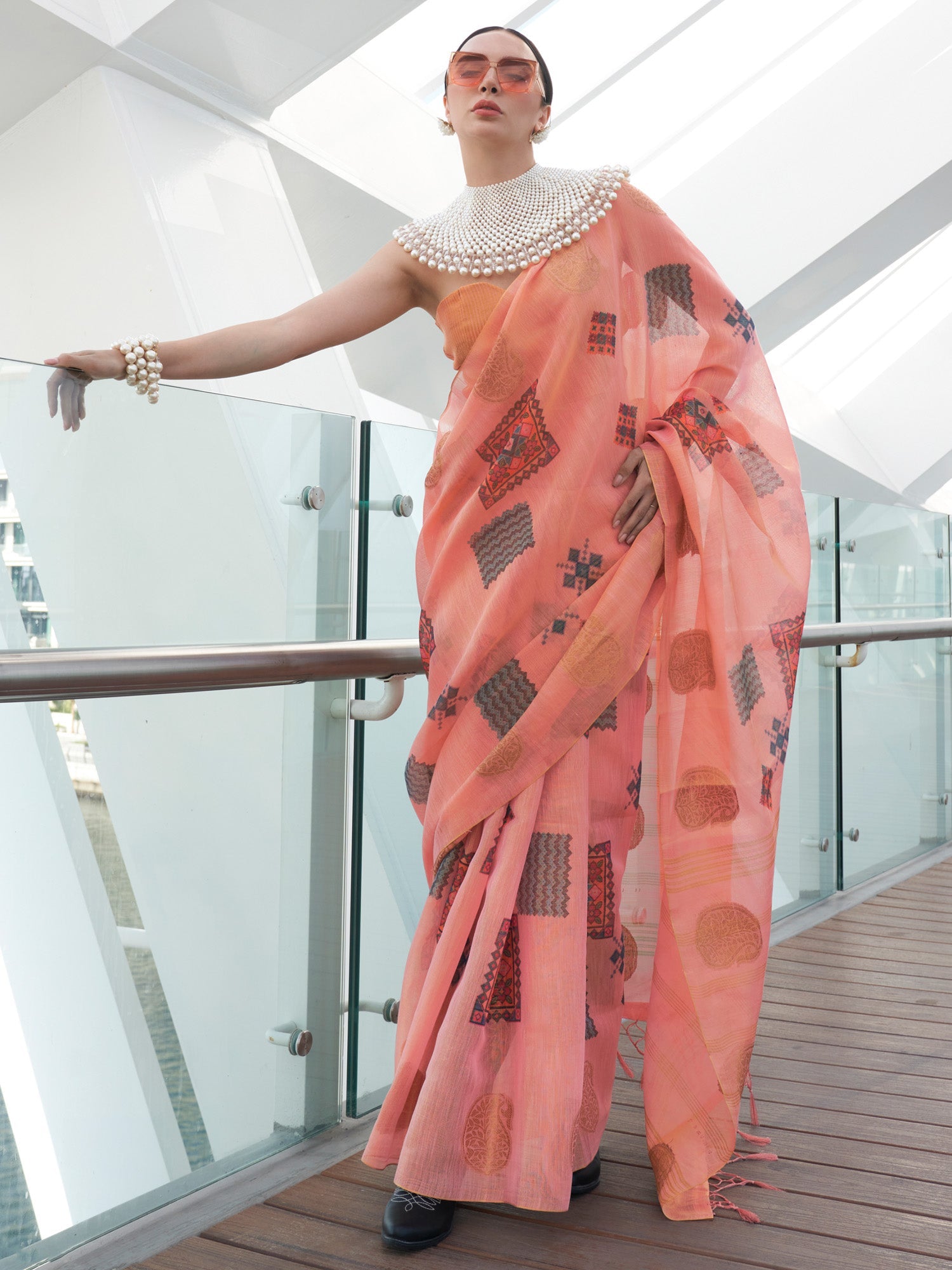 NOZ2TOZ Women's Tissue Pink Woven Design Designer Saree With Blouse Piece - Distacart