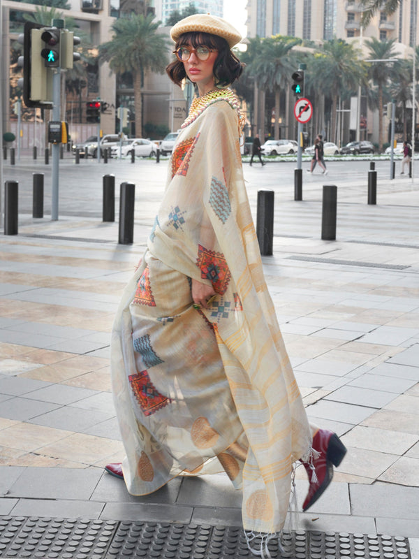 NOZ2TOZ Women's Tissue Grey Woven Design Designer Saree With Blouse Piece - Distacart