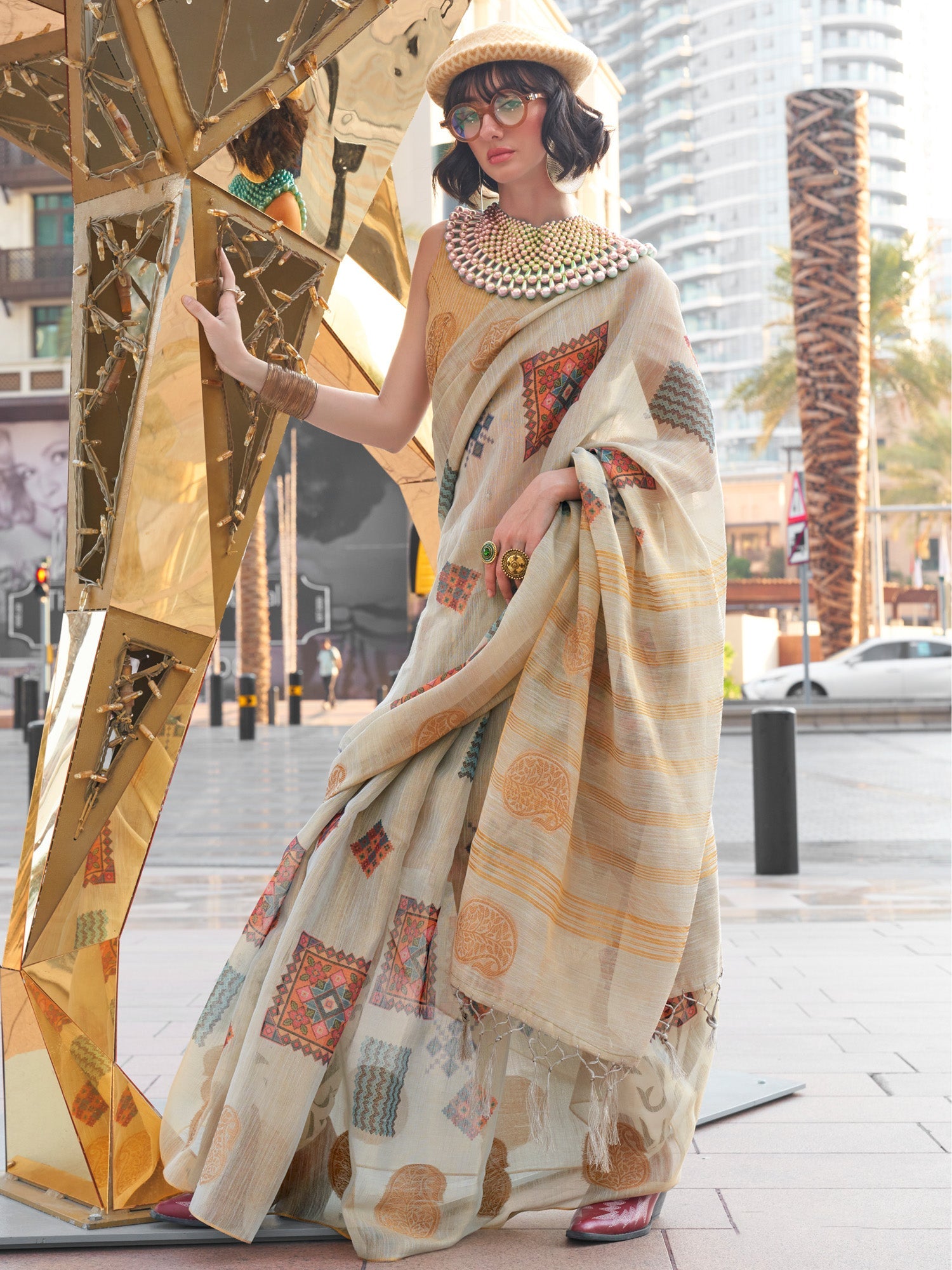 NOZ2TOZ Women's Tissue Grey Woven Design Designer Saree With Blouse Piece - Distacart