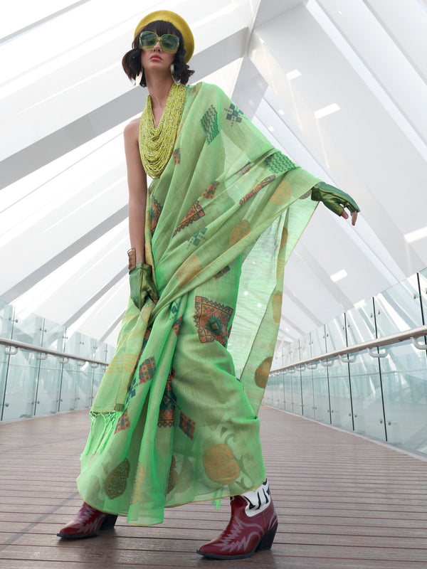 NOZ2TOZ Women's Tissue Sea Green Woven Design Designer Saree With Blouse Piece - Distacart