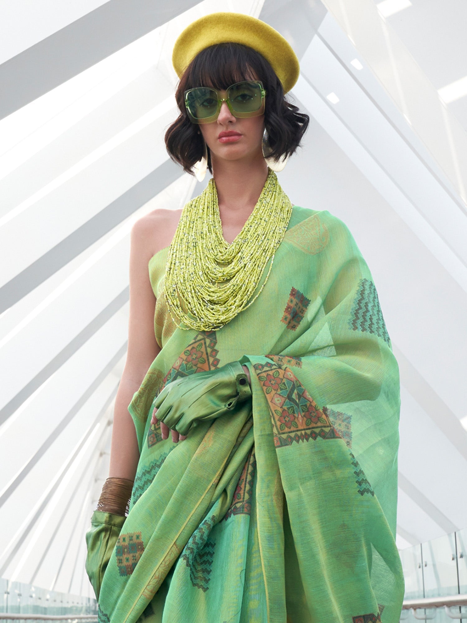 NOZ2TOZ Women's Tissue Sea Green Woven Design Designer Saree With Blouse Piece - Distacart