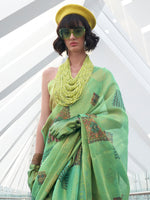 Thumbnail for NOZ2TOZ Women's Tissue Sea Green Woven Design Designer Saree With Blouse Piece - Distacart