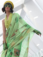 Thumbnail for NOZ2TOZ Women's Tissue Sea Green Woven Design Designer Saree With Blouse Piece - Distacart