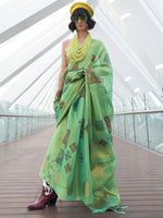Thumbnail for NOZ2TOZ Women's Tissue Sea Green Woven Design Designer Saree With Blouse Piece - Distacart
