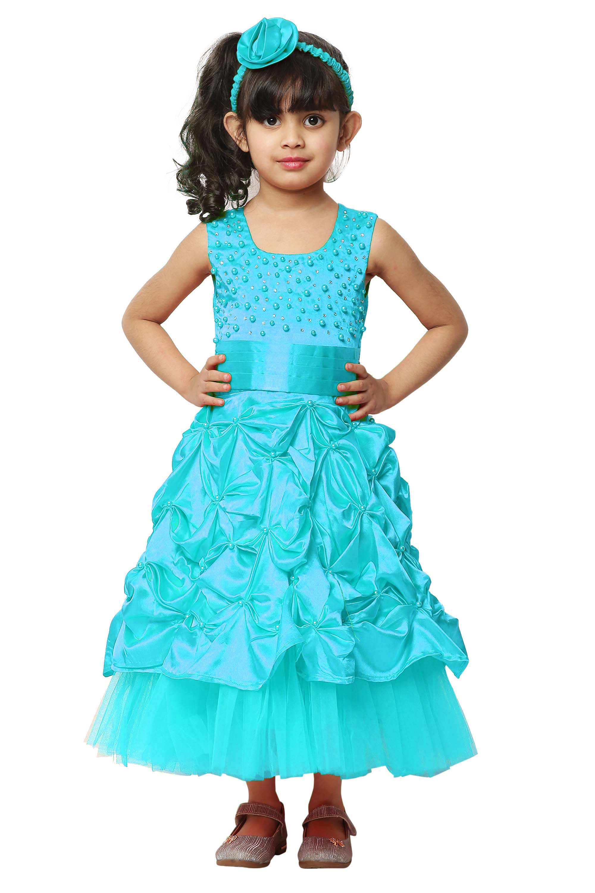Asmaani Kids Party Wear Stylish Dresses, Perfect for Parties, Functions & Vacations - Aqua Blue - Distacart