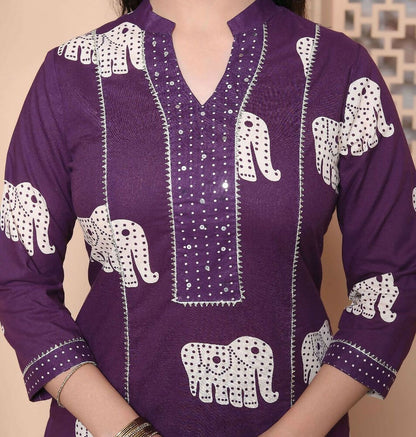 Miravan Womens Purple Printed Kurta With Palazzo - Distacart
