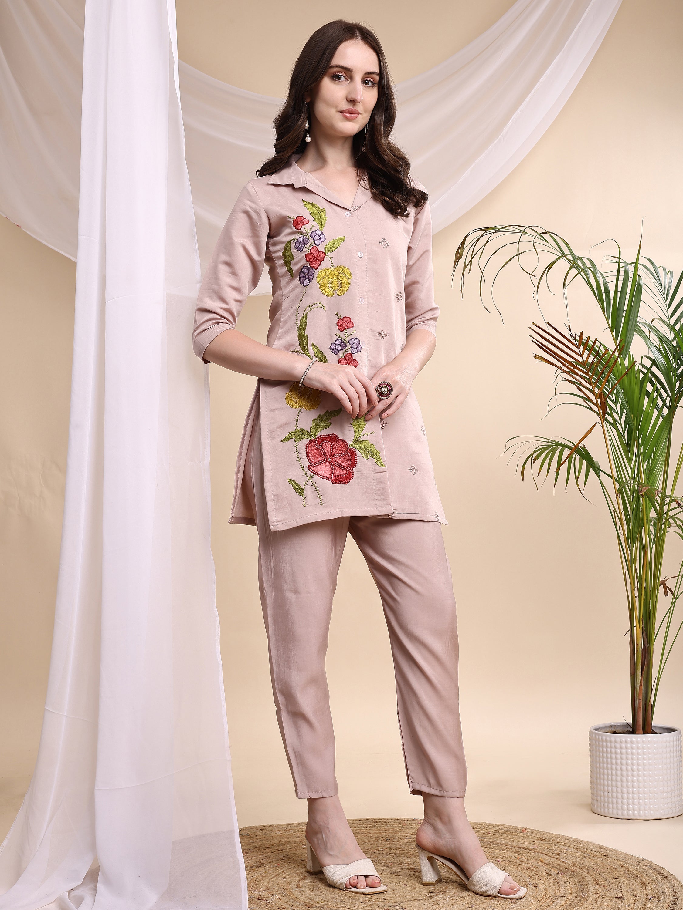 Floral Embroidered Co Ords, Pink - Hiral Fashion - Dista