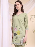 Thumbnail for Floral Embroidered Co-Ords, Green - Hiral Fashion - Distacart