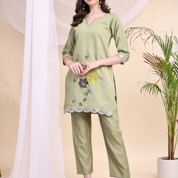 Floral Embroidered Co-Ords, Green - Hiral Fashion - Distacart
