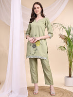 Thumbnail for Floral Embroidered Co-Ords, Green - Hiral Fashion - Distacart