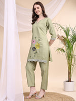 Thumbnail for Floral Embroidered Co-Ords, Green - Hiral Fashion - Distacart