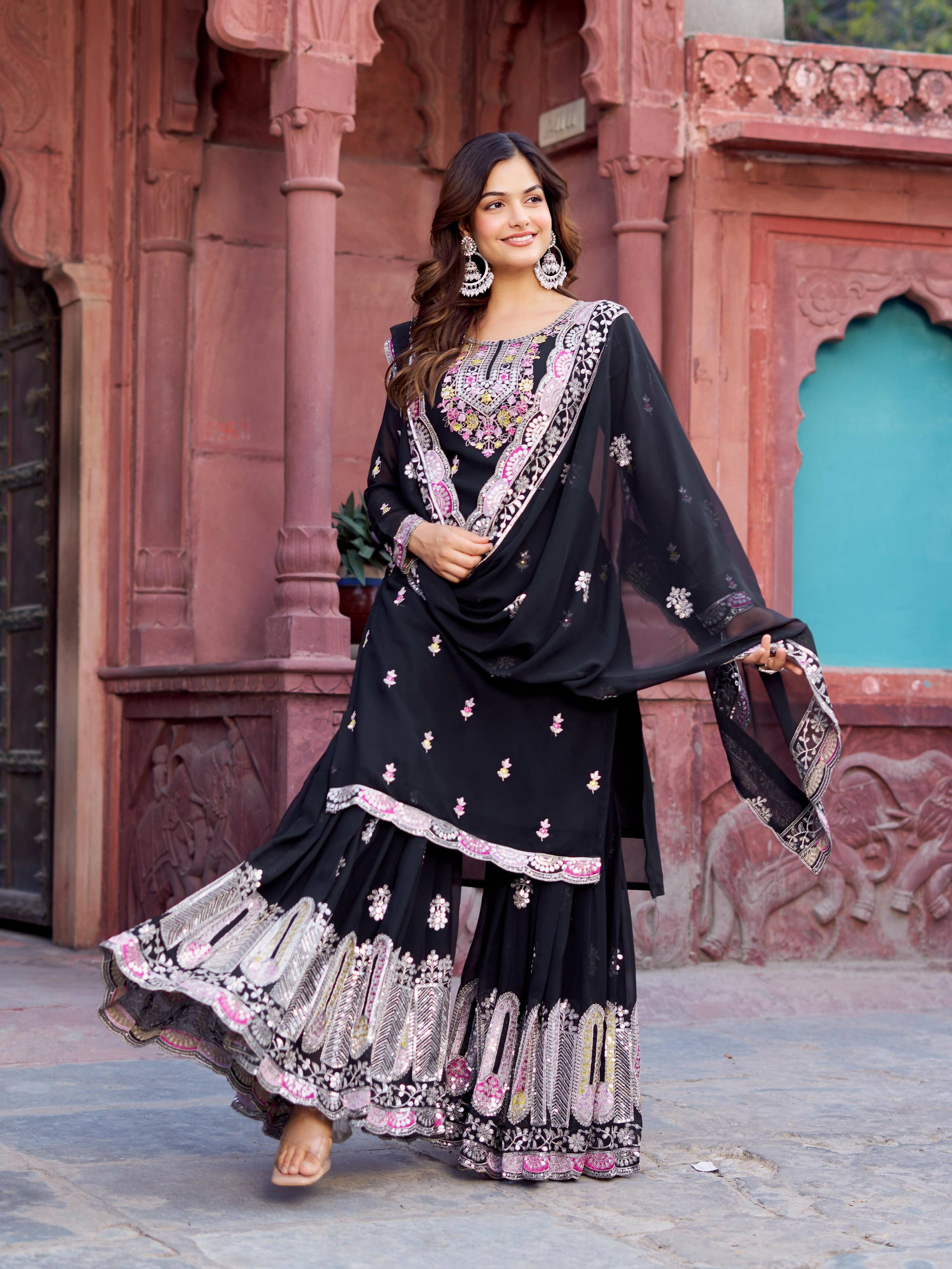 Joban Fashion black Sharara Georgette Thread with Sequins work