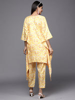 Thumbnail for Indo Era Kesariya Yellow Printed A-Line Kaftan With Trouser Set - Distacart