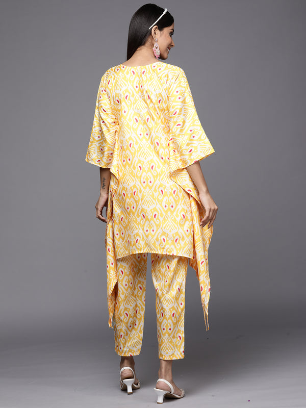 Indo Era Kesariya Yellow Printed A-Line Kaftan With Trouser Set - Distacart