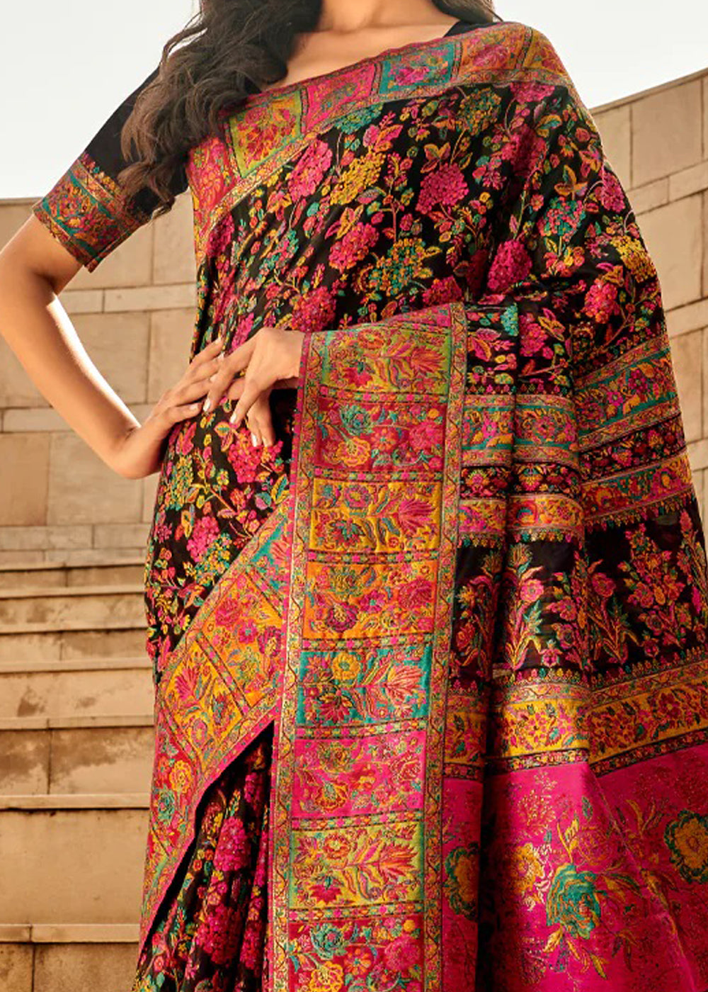 NOZ2TOZ Women's Cotton Silk Black Woven Design Designer Saree With Blouse Piece - Distacart