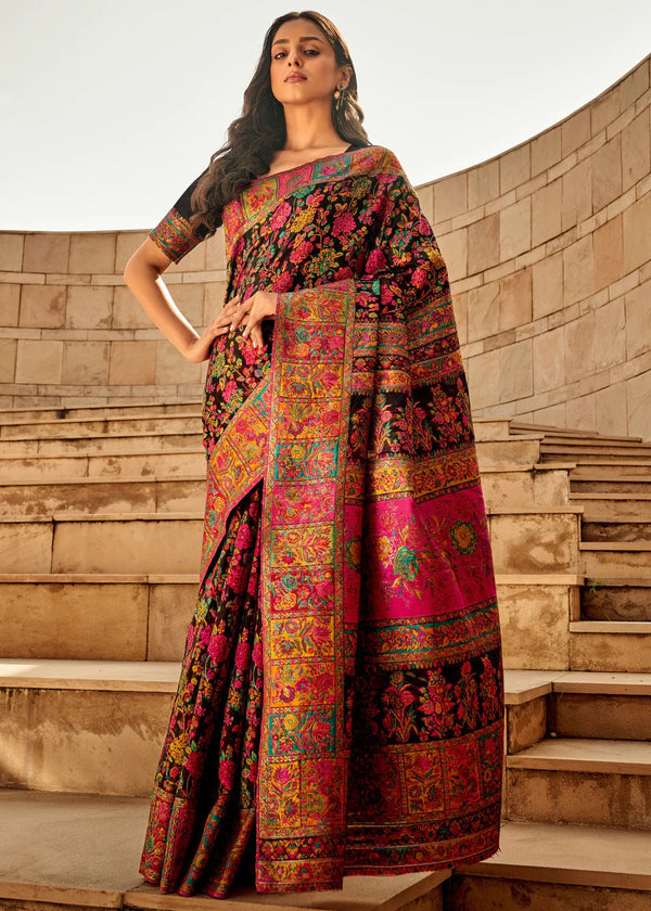 NOZ2TOZ Women's Cotton Silk Black Woven Design Designer Saree With Blouse Piece - Distacart