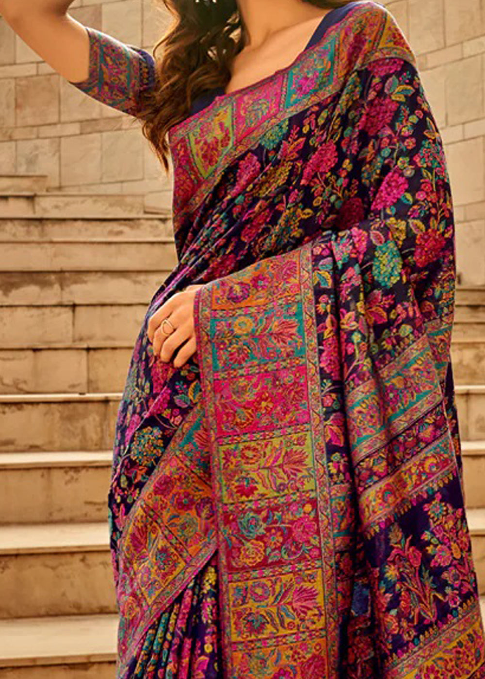 NOZ2TOZ Women's Cotton Silk Navy Blue Woven Design Designer Saree With Blouse Piece - Distacart