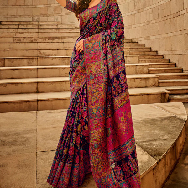 NOZ2TOZ Women's Cotton Silk Navy Blue Woven Design Designer Saree With Blouse Piece - Distacart