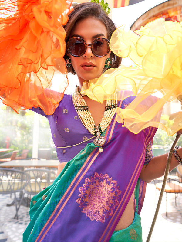 NOZ2TOZ Women's Silk Blend Purple Woven Design Designer Saree With Blouse Piece - Distacart