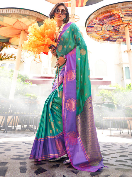 NOZ2TOZ Women's Silk Blend Purple Woven Design Designer Saree With Blouse Piece - Distacart