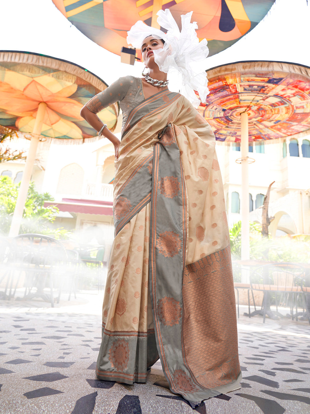 NOZ2TOZ Women's Silk Blend Grey Woven Design Designer Saree With Blouse Piece - Distacart