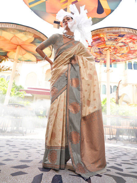 NOZ2TOZ Women's Silk Blend Grey Woven Design Designer Saree With Blouse Piece - Distacart