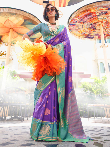 NOZ2TOZ Women's Silk Blend light blue Woven Design Designer Saree With Blouse Piece - Distacart