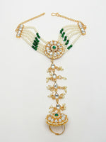 Thumbnail for NVR Women's Green Gold-Polished Stone Studded Handcrafted Ring Bracelet - Distacart