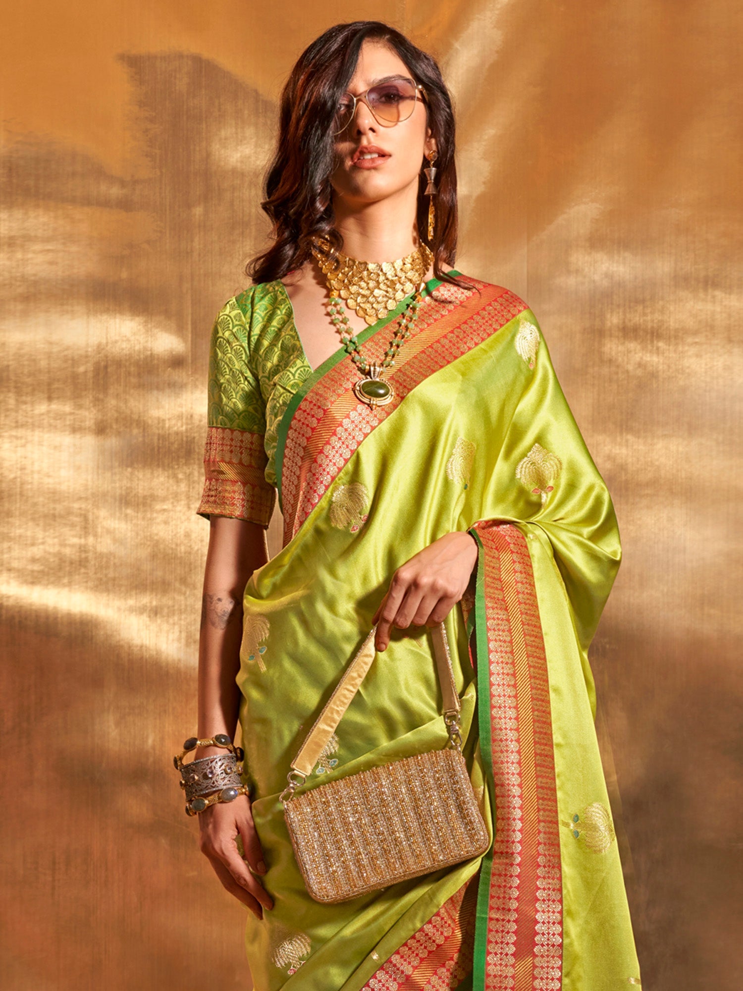 NOZ2TOZ Women's Satin Silk Light Green Woven Design Designer Saree With Blouse Piece - Distacart
