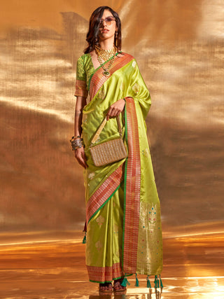 NOZ2TOZ Women's Satin Silk Light Green Woven Design Designer Saree With Blouse Piece - Distacart